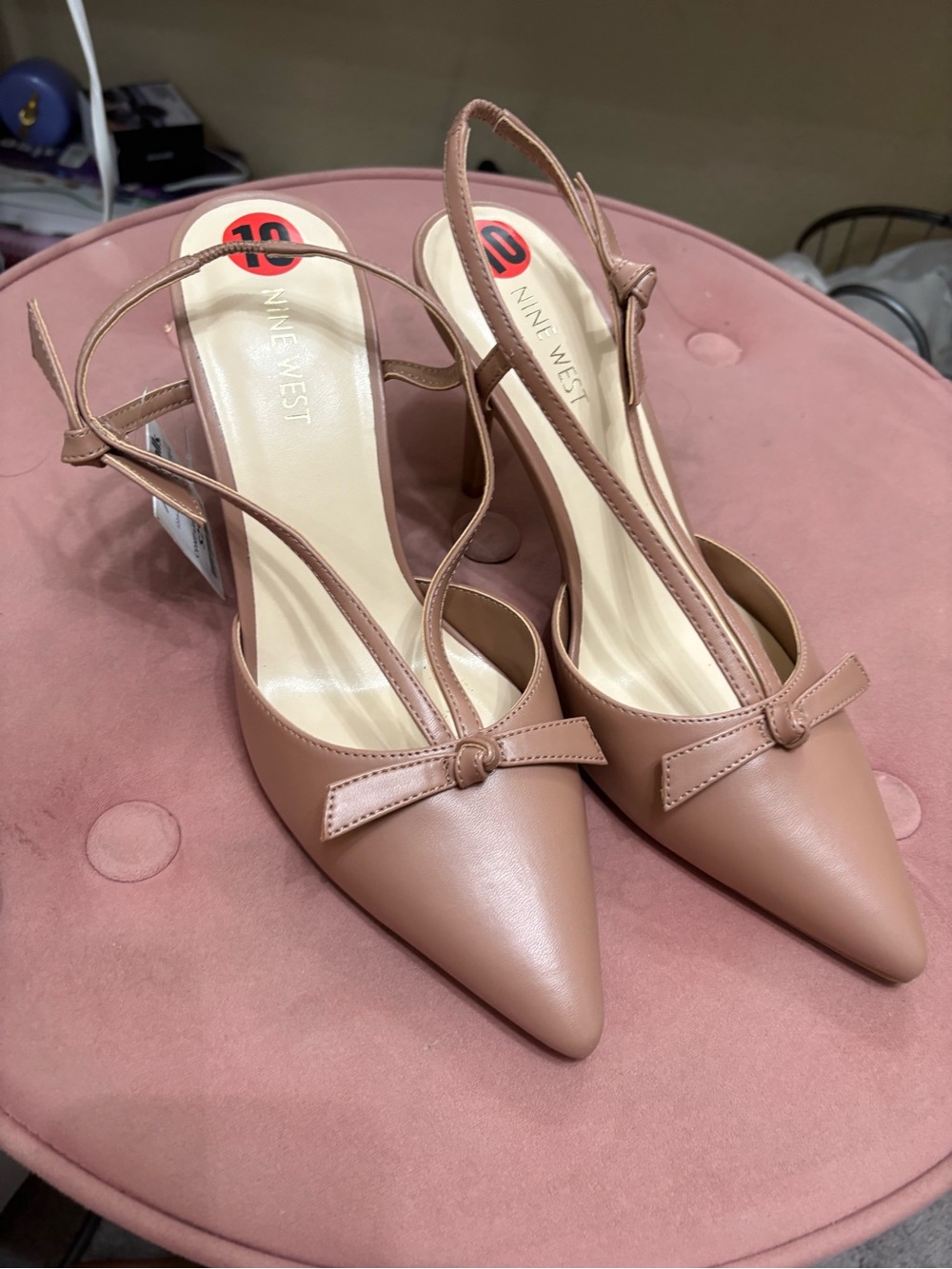 Nine West Nude/Tan Pointed-Toe Slingback Heels - Picture 2 of 5